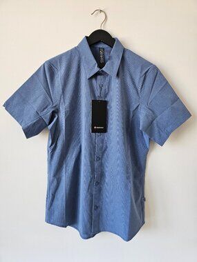 NWT LULULEMON WSDN Washed Denim Blue Airing Easy SS Button Shirt Top Men's Large